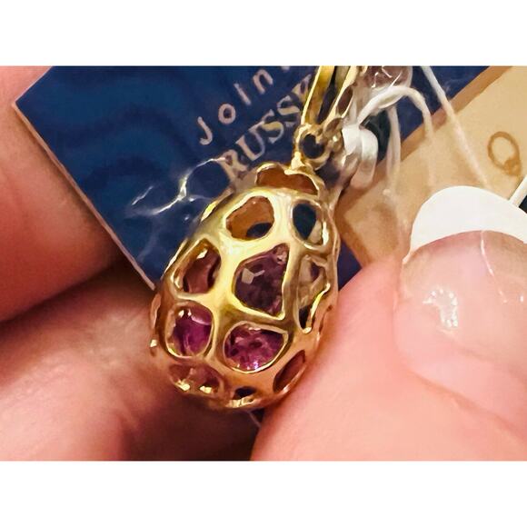 Faberge Gold Plt Violet Purple Egg Pendant Sterling Silver Russian Necklace Jewl - Picture 8 of 16
